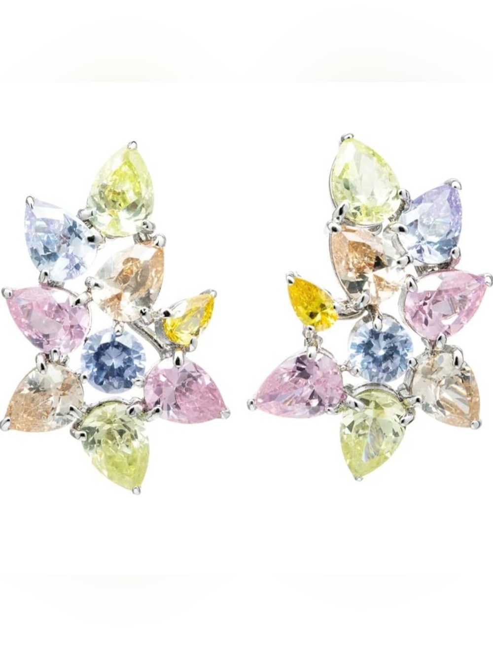 Sterling Silver Multicolor Teardrop Cluster Earrings